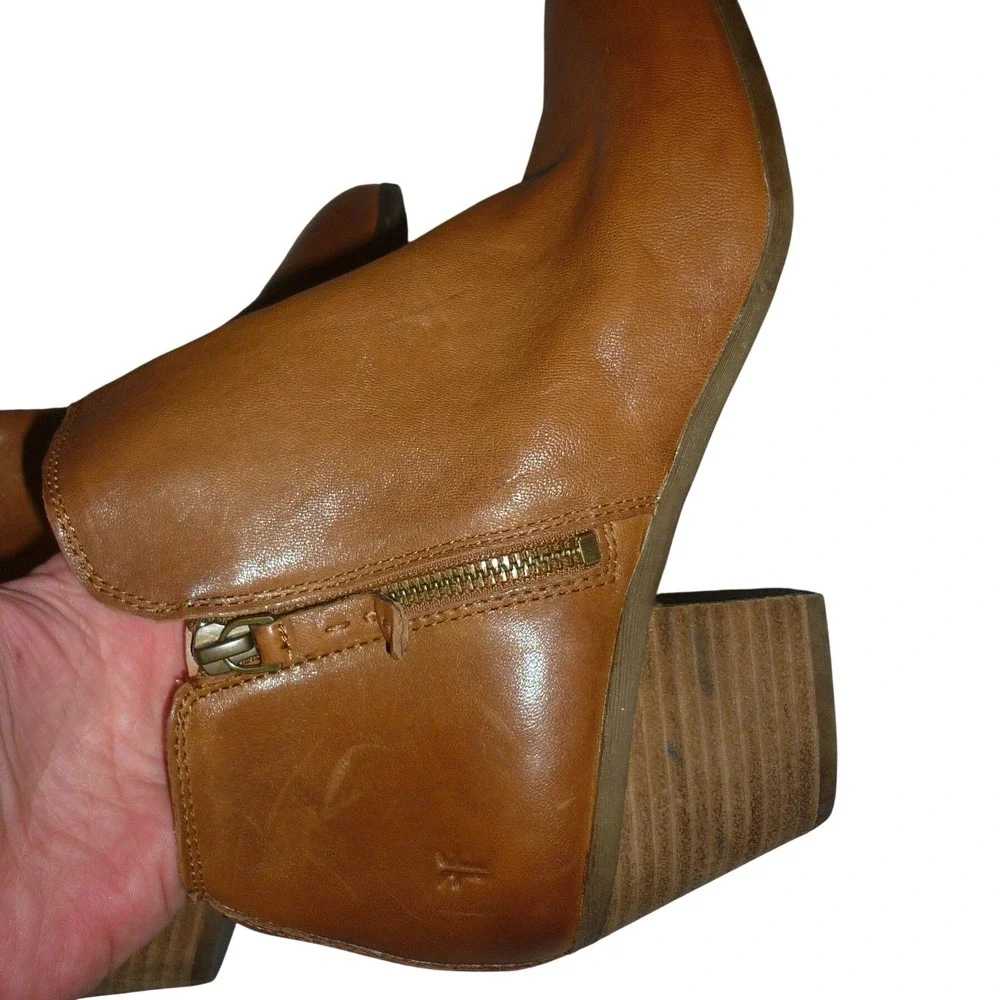 Frye Judith Dual Zip Leather Ankle Bootie Cognac Brown Women 9.5M‎